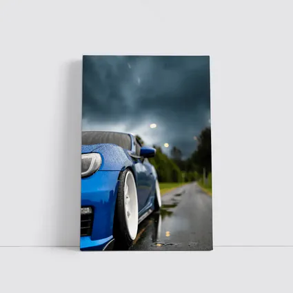 Subaru BRZ Blue Wet Road Stormy Sky