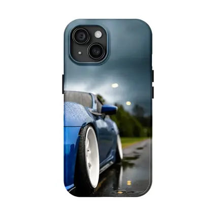 Subaru BRZ Blue Wet Road Stormy Sky
