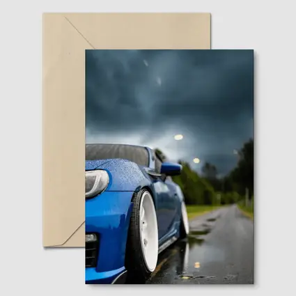 Subaru BRZ Blue Wet Road Stormy Sky