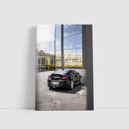 Subaru BRZ Black Coupe Glass Building