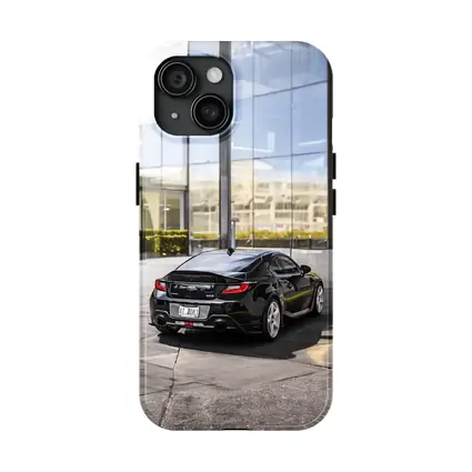 Subaru BRZ Black Coupe Glass Building