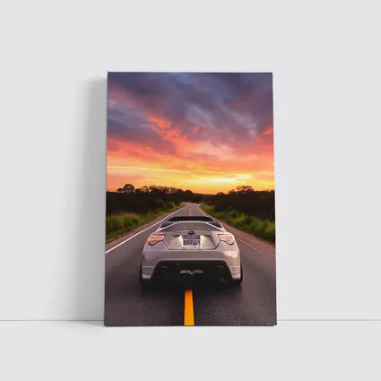Subaru BRZ Rear View Sunset Road