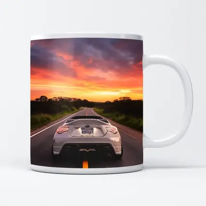 Subaru BRZ Rear View Sunset Road