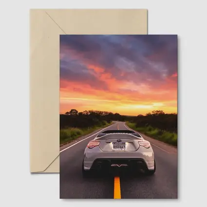 Subaru BRZ Rear View Sunset Road