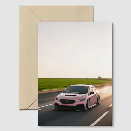 Pink Subaru WRX Speeding Open Road