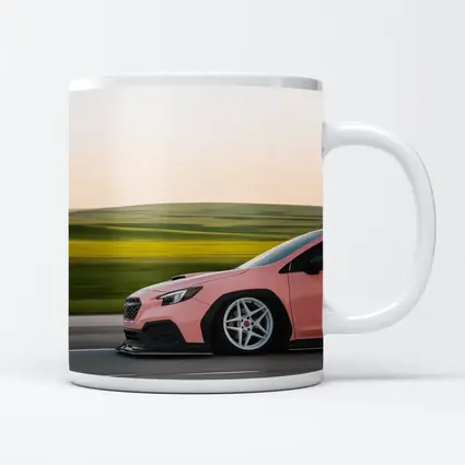 Pink Subaru WRX Speeding Through Green Fields