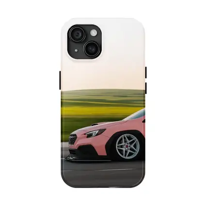 Pink Subaru WRX Speeding Through Green Fields