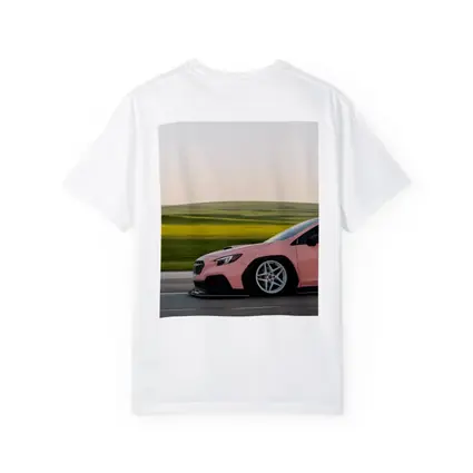 Pink Subaru WRX Speeding Through Green Fields