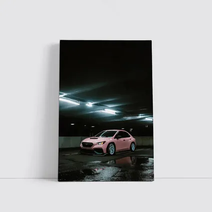 Subaru WRX Pink Slammed Parking Garage Night