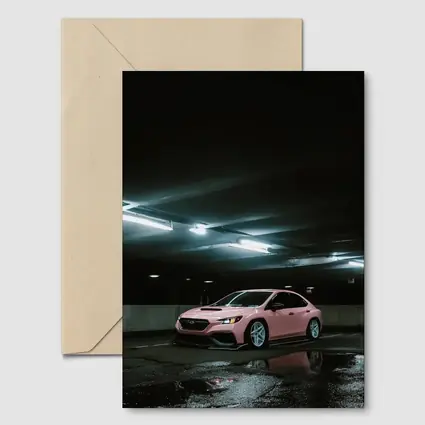 Subaru WRX Pink Slammed Parking Garage Night