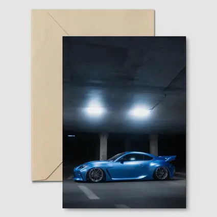 Subaru BRZ Blue Underground Parking Garage