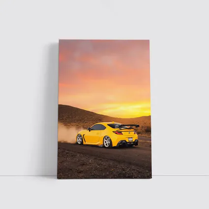 Subaru BRZ Yellow Drifting Desert Sunset
