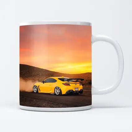 Subaru BRZ Yellow Drifting Desert Sunset
