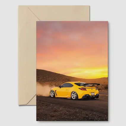 Subaru BRZ Yellow Drifting Desert Sunset