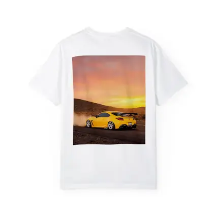 Subaru BRZ Yellow Drifting Desert Sunset