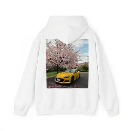 Subaru BRZ Yellow Under Cherry Blossoms