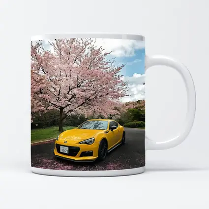 Subaru BRZ Yellow Under Cherry Blossoms