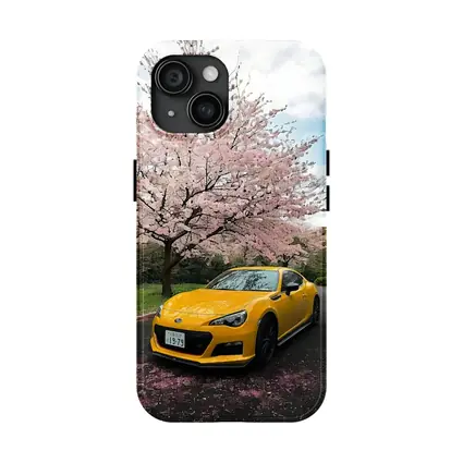 Subaru BRZ Yellow Under Cherry Blossoms
