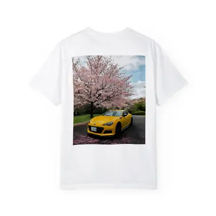 Subaru BRZ Yellow Under Cherry Blossoms