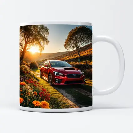 Subaru WRX Red Sedan Rural Sunset Setting
