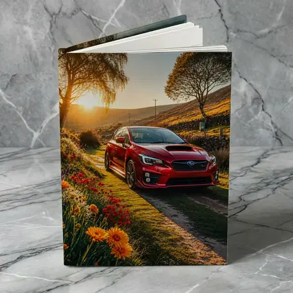Subaru WRX Red Sedan Rural Sunset Setting