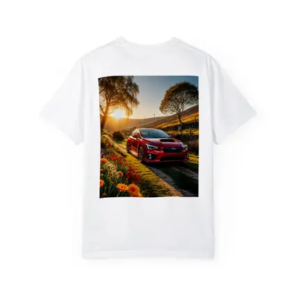 Subaru WRX Red Sedan Rural Sunset Setting