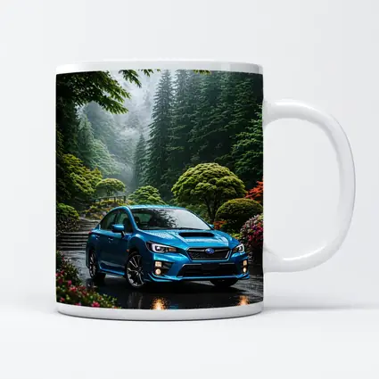 Subaru Impreza WRX Blue Rainy Forest Road