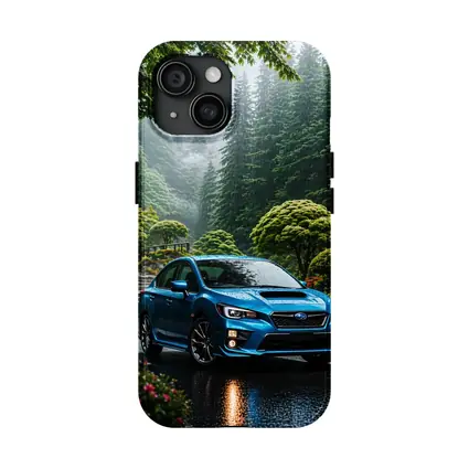Subaru Impreza WRX Blue Rainy Forest Road