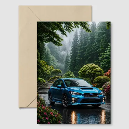 Subaru Impreza WRX Blue Rainy Forest Road
