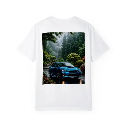 Subaru Impreza WRX Blue Rainy Forest Road