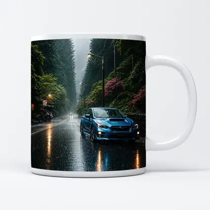 Subaru Impreza WRX Blue Rainy Forest Road