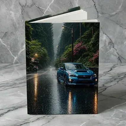 Subaru Impreza WRX Blue Rainy Forest Road