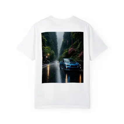 Subaru Impreza WRX Blue Rainy Forest Road