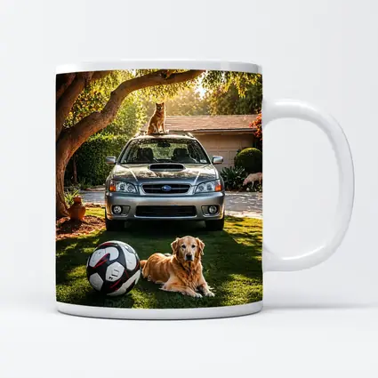 Subaru Legacy Golden Retriever Sunny Driveway