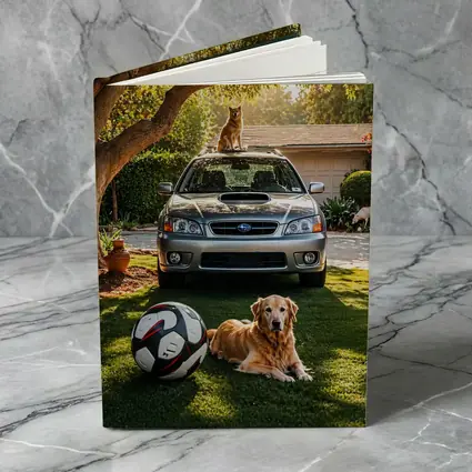 Subaru Legacy Golden Retriever Sunny Driveway