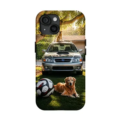 Subaru Legacy Golden Retriever Sunny Driveway