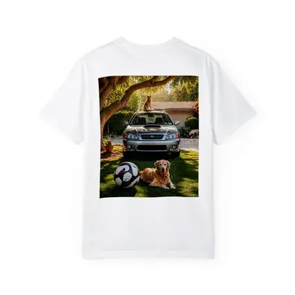 Subaru Legacy Golden Retriever Sunny Driveway
