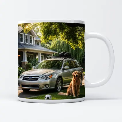 Subaru Outback Golden Retriever Suburban Driveway