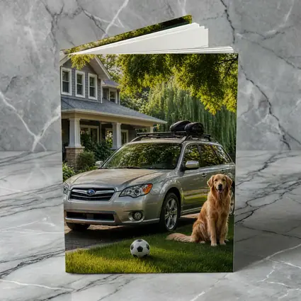 Subaru Outback Golden Retriever Suburban Driveway