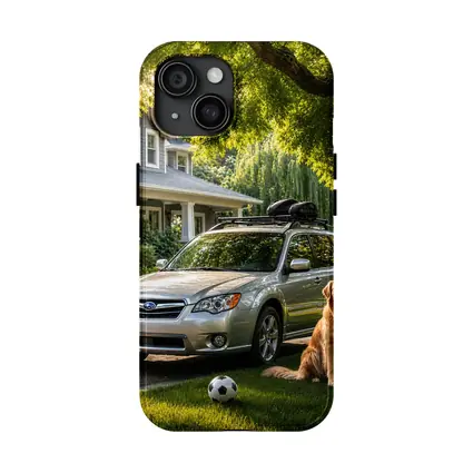 Subaru Outback Golden Retriever Suburban Driveway