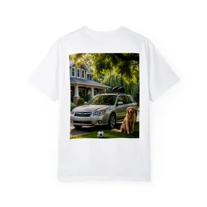 Subaru Outback Golden Retriever Suburban Driveway