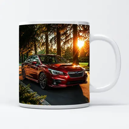 Subaru Legacy Red Sedan Sunset Forest