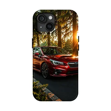 Subaru Legacy Red Sedan Sunset Forest