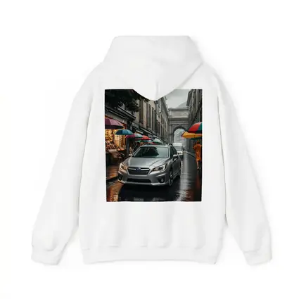Subaru Legacy Silver Rainy City Street