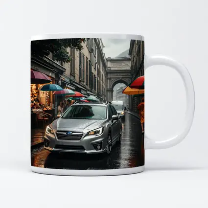Subaru Legacy Silver Rainy City Street