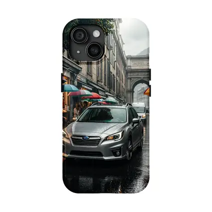 Subaru Legacy Silver Rainy City Street