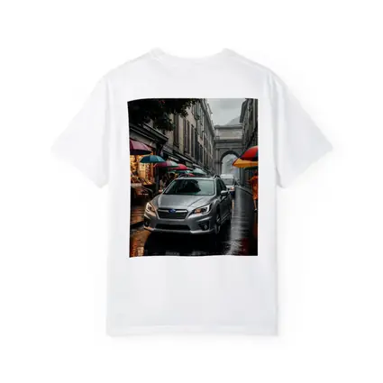 Subaru Legacy Silver Rainy City Street