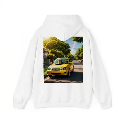 Yellow Subaru Legacy Golden Retriever Suburban Street