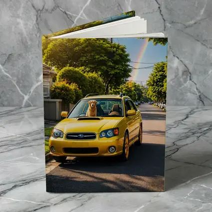 Yellow Subaru Legacy Golden Retriever Suburban Street