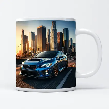 Subaru WRX STI Blue Los Angeles Skyline